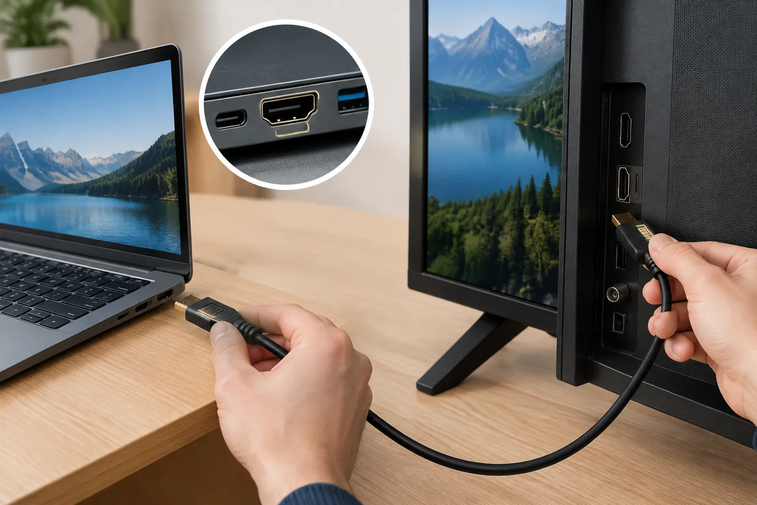Як підключити ноут до телевізора через HDMI: Знайдіть HDMI-вихід ноутбука.